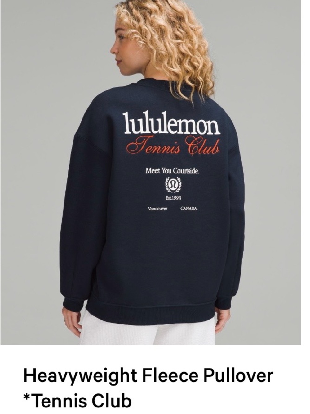 lululemon athletica Navy Crewneck Pullover with Tennis Club Script